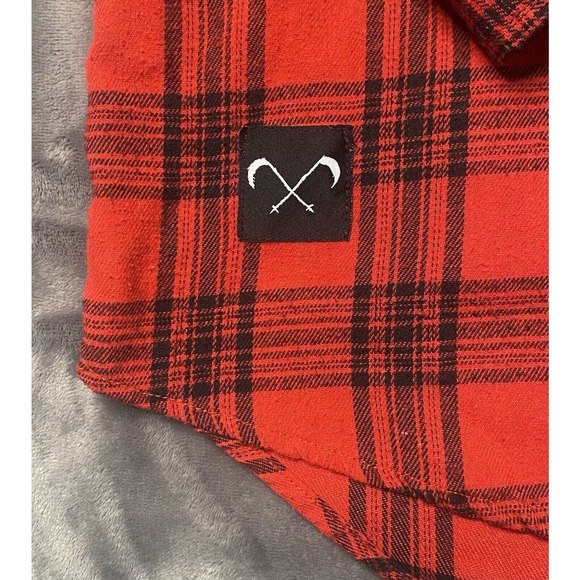 Saint Morta Flannel Shirt Men's Medium Red Tartan Plaid Long Sleeve Streetwear - Picture 4 of 6